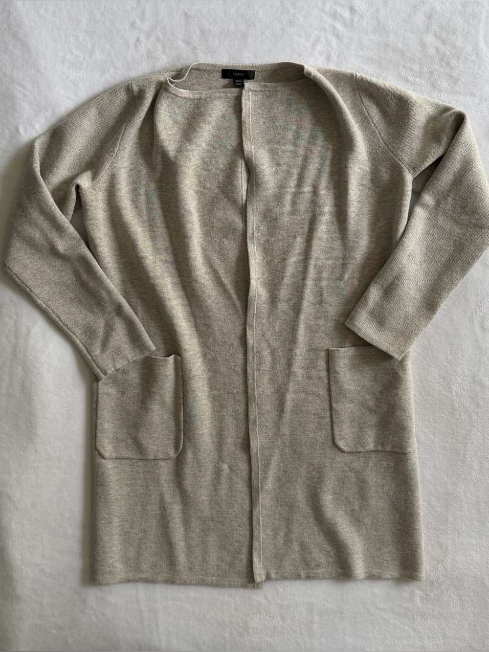 J.Crew Womens Merino Wool Blend Open Front
Long Cardigan Sweater Oatmeal XXS